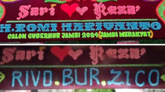 Karangan Bunga Dari Terminator Atas Nama Romi Hariyanto ditukar dengan nama Rivo, Bur dan Zico di Sarolangun, Siapa Dibalik ini, Takut Kalah ya...?