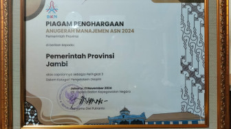 Provinsi Jambi Raih 2 Penghargaan Peringkat 3 Nasional Anugerah Manajemen ASN 2024.