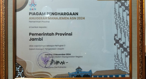 Provinsi Jambi Raih 2 Penghargaan Peringkat 3 Nasional Anugerah Manajemen ASN 2024.