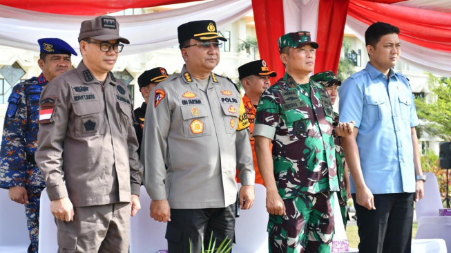 Bersama Gubernur, Forkopimda,TNI ,Polda Jambi ikuti Apel Kesiapsiagaan Bencana Hidrometeorologi 2024.