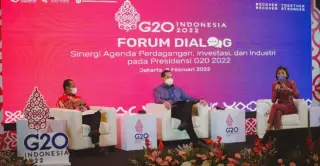 Menteri Perdagangan Muhammad Lutfi saat memberi paparan persiapan Presidensi G20 Indonesia 2022 untuk pemulihan ekonomi global melalui peningkatan peran perdaga…