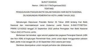 Fasha Himbau Pejabat dan ASN Pemkot Jambi Kerja Pakai Batik
