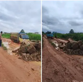 Kondisi jalan provinsi yang menghubungkan Kabupaten Tanjab Timur dan Kabupaten Muaro Jambi || dok tim