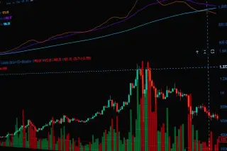 Ilustrasi: Tampilan grafik lilin dan garis tren pergerakan pasar saham pada layar digital.