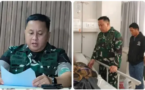 Kiri : Komando Distrik Militer (Kodim) 1630/Manggarai Barat, Letkol Inf Budiman dan Kanan Dandim menjenguk korban pemukulan di rumah sakit || dok ist