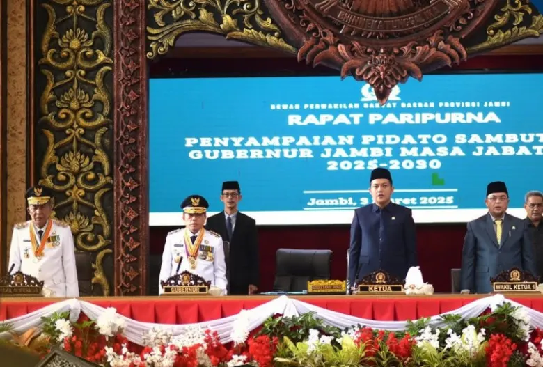 DPRD Provinsi Jambi menggelar sidang paripurna dengan agenda Penyampaian Pidato Sambutan Gubernur Jambi masa jabatan 2025-2030 di gedung DPRD Provinsi Jambi